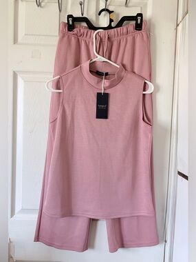 Sampeel Set Women's Sleeveless Mock Neck Top/ Pant elastic waist Dusty Pink Sz S